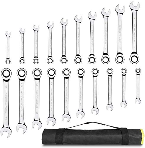 FIXKIT Juego de Llaves con Carraca Combinadas 20 uds, 6-18 mm y 1/4 '' - 3/4 ', Kit de llaves Trinquete Inglesas Estándar SAE, de Acero CrV, con Bolsa de Lona Portátil FIXKIT Juego de Llaves con Carraca Combinadas 20 uds, 6-18 mm y 1/4 '' - 3/4 ', Kit de llaves Trinquete Inglesas Estándar SAE, de Acero CrV, con Bolsa de Lona Portátil