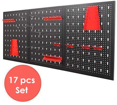 FIXKIT Panel para Herramientas de Metal 17 Piezas, 120 x 60 cm, Organizador y Soporte para Pared de Multiusos, Tablero Perforado