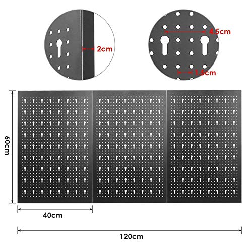 FIXKIT Panel para Herramientas de Metal 17 Piezas, 120 x 60 cm, Organizador y Soporte para Pared de Multiusos, Tablero Perforado