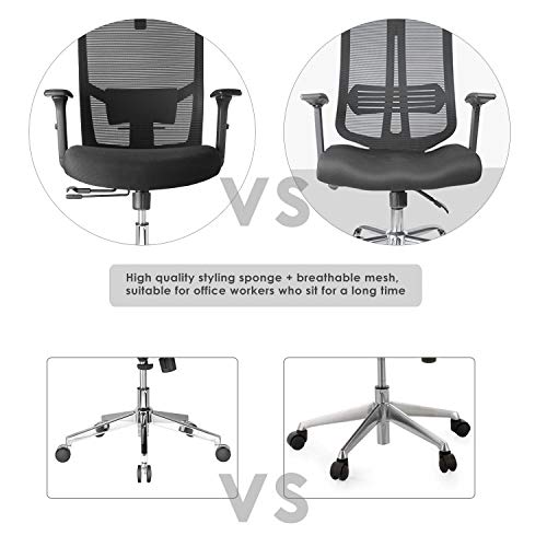 FIXKIT Silla Oficina Ergonómica Giratoria 360°, Silla de Escritorio de Malla con Altura, Reposabrazos y Apoyabrazos Ajustables, Transpirable, Carga Máx.150Kg - Negro/Grisáceo FIXKIT Silla Oficina Ergonómica Giratoria 360°, Silla de Escritorio de Malla con Altura, Reposabrazos y Apoyabrazos Ajustables, Transpirable, Carga Máx.150Kg - Negro/Grisáceo