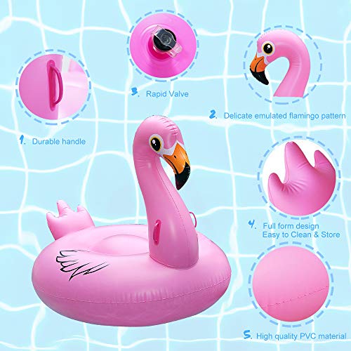 Flamenco Inflable Flotador Gigante 170cm, Hinchables Piscina Juguetes Colchoneta Acuáticos Divertidos Ummer Unicornio Beach Swim Ring Fiesta Balsa con Válvulas Rápidas para Niños Adultos