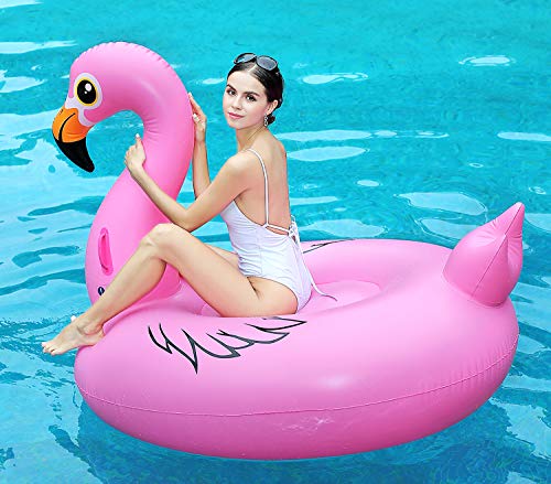 Flamenco Inflable Flotador Gigante 170cm, Hinchables Piscina Juguetes Colchoneta Acuáticos Divertidos Ummer Unicornio Beach Swim Ring Fiesta Balsa con Válvulas Rápidas para Niños Adultos