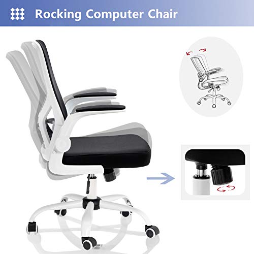 FLAMROSE Silla de Escritorio Ergonómica, Silla con Reposabrazos Ajustables, Silla Plegable de Malla, Silla de Ordenador (Blanco) FLAMROSE Silla de Escritorio Ergonómica, Silla con Reposabrazos Ajustables, Silla Plegable de Malla, Silla de Ordenador (Blanco)