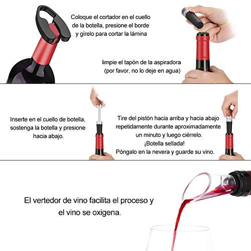 Flauno Sacacorchos Eléctrico Inalámbrico, Profesional Automatico Abrelatas de Vino, Abridor Botellas Recargable con Corta Cápsulas, Vertedor de Vino, Tapón de Vino Silicona de Vacío, Caja de Regalo