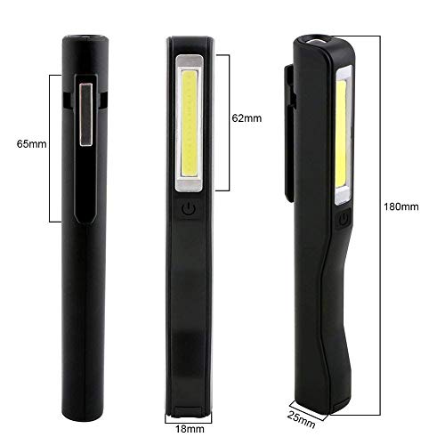 flintronic 2PCS Linterna de Trabajo, Lámpara 3W LED COB Recargable Luz Intermitente SOS Lámpara de Inspección con Clip Magnético, Incluye Baterías y un Cable Micro USB-Clase de eficiencia energética A