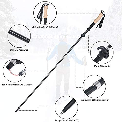 flintronic Bastones de Senderismo Plegables 2Pcs, Bastones Trekking Ultraligero de Aleación de Aluminio 7075 y EVA, Bastón de Trekking Ajustable 115cm~135cm, para Senderismo Alpinismo Trail Viaje