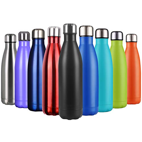 flintronic Botella Termica, 500ML Botella de Agua de Acero Inoxidable, Aislamiento de Vacío de Doble Pared, Botellas de Frío/Caliente Sin BPA & Eco Friendly, con 1 Portavasos y 1 Cepillo