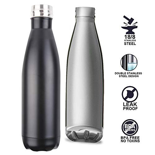 flintronic Botella Termica, 500ML Botella de Agua de Acero Inoxidable, Aislamiento de Vacío de Doble Pared, Botellas de Frío/Caliente Sin BPA & Eco Friendly, con 1 Portavasos y 1 Cepillo