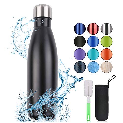 flintronic Botella Termica, 500ML Botella de Agua de Acero Inoxidable, Aislamiento de Vacío de Doble Pared, Botellas de Frío/Caliente Sin BPA & Eco Friendly, con 1 Portavasos y 1 Cepillo