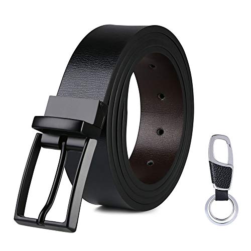 flintronic Cinturón Cuero Hombre, 125cm Cinturón con Reversible Correa de Hebilla de Pin Para Jeans, Trajes, Ropa Informal y Formal, Negro y Marrón(con llavero y caja de regalo) flintronic Cinturón Cuero Hombre, 125cm Cinturón con Reversible Correa de Hebilla de Pin Para Jeans, Trajes, Ropa Informal y Formal, Negro y Marrón(con llavero y caja de regalo)