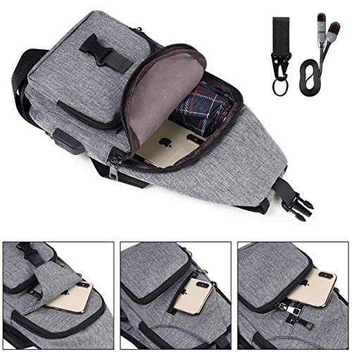 flintronic Sling Bag, Bolsa de Pecho con Puerto de Carga USB, Puerto Crossbody para Hombres Mujeres Senderismo Ligero Ciclismo Mochila de Viaje para Acampar (Incluye 1 Cable USB) flintronic Sling Bag, Bolsa de Pecho con Puerto de Carga USB, Puerto Crossbody para Hombres Mujeres Senderismo Ligero Ciclismo Mochila de Viaje para Acampar (Incluye 1 Cable USB)