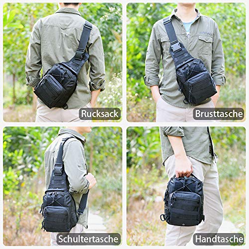 flintronic Sling Bag, Bolso Cinturón Táctica Militar Compacta 600D Nylon para Herramientas Pequeñas de Multiusos Teléfono Móvil al Aire Libre Deportes Senderismo y Camping, con 1 Mosquetón