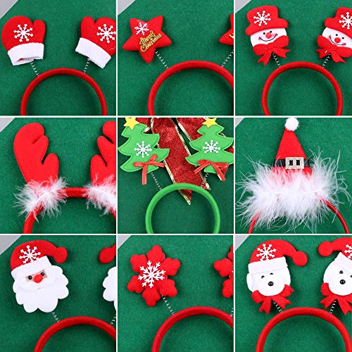 FLOFIA 10pcs Diadema de Navidad Christmas Headband Reno Papa Noél Santa Claus Muñeco de Nieve 10 Formas Mezcladas Diademas Navideñas para Fiesta Niño Niña Disfraces Navidad