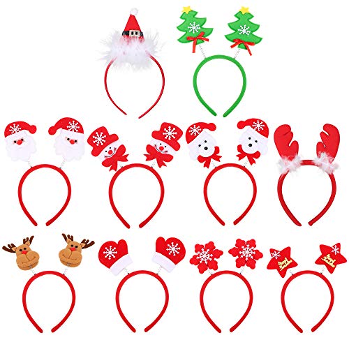 FLOFIA 10pcs Diadema de Navidad Christmas Headband Reno Papa Noél Santa Claus Muñeco de Nieve 10 Formas Mezcladas Diademas Navideñas para Fiesta Niño Niña Disfraces Navidad