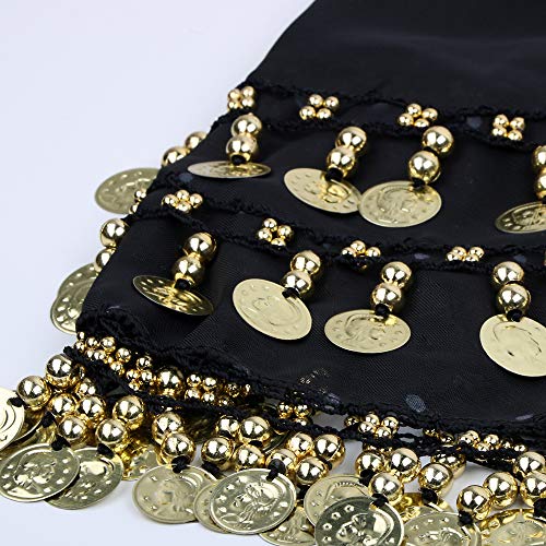 FLOFIA 1pc Cinturón Danza del Vientre Mujer Bufanda Pañuelo de cCintura Cadera Falda para Danza Baile Oriental con 128 Monedas Lentejuelas Belly Dance Scarf Belt - Negro FLOFIA 1pc Cinturón Danza del Vientre Mujer Bufanda Pañuelo de cCintura Cadera Falda para Danza Baile Oriental con 128 Monedas Lentejuelas Belly Dance Scarf Belt - Negro