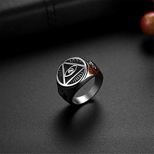 Flongo Anillo de Sello Grande Anillo de Hombre Acero Inoxidable La Pirámide con El Ojo Que Todo Lo Ve, Anillo Ojo de Horus Egipcio, Regalo Original para Hombre Talla 17