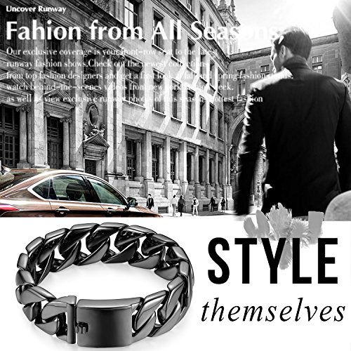 Flongo Grande Pulsera de Hombre Acero Inoxidable, Brazalete de Color Negro eslabones Link 20mm, Pulsera Punk Rock Biker 22cm, Regalo para Hombre