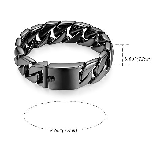 Flongo Grande Pulsera de Hombre Acero Inoxidable, Brazalete de Color Negro eslabones Link 20mm, Pulsera Punk Rock Biker 22cm, Regalo para Hombre