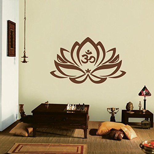 Floral Decor Lotus Flower With Om Sign Yoga Wall Vinyl Mandala Art Sticker(X-Large,Black) by WallsUp