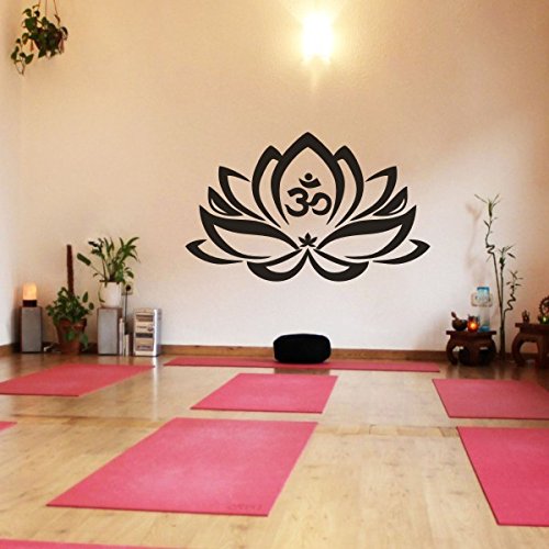 Floral Decor Lotus Flower With Om Sign Yoga Wall Vinyl Mandala Art Sticker(X-Large,Black) by WallsUp