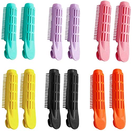 Fluffy pink hair clips,Small self grip hair rollers for short hair,Curling tubes for hair,Root curler,Root clips for curly hair,for Women Girls, （12pcs）