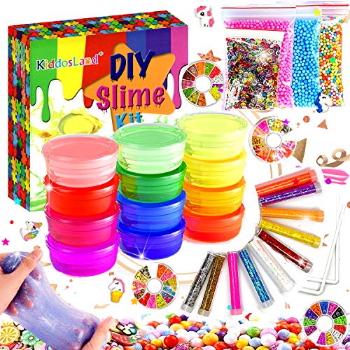 Fluffy Slime Kit de 12 Colores Crystal Slime con 10 Botellas de Brillantina para Niñas , Juguetes para Niños 4 Piezas de Juguete de Fruta para niños Mayores de 6+ años