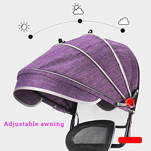 FLy Triciclo para Bebé con Pedales Plegables Triciclo para Gemelos Asiento Doble con Cesta Toldo Extraíble, con Asa De Empuje Desmontable Ajuste De 12 Meses A 6 Años,Púrpura