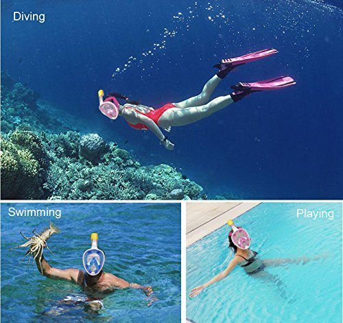 Flyboo Máscara de Snorkel, 180 °Vista Máscara de Buceo con diseño panorámico de Cara Completa GoPro Compatible Máscara de Buceo para Adultos y niños Flyboo Máscara de Snorkel, 180 °Vista Máscara de Buceo con diseño panorámico de Cara Completa GoPro Compatible Máscara de Buceo para Adultos y niños