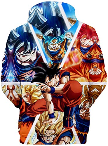 FLYCHEN Sudadera con Capucha para Niños Impreso en 3D Arte Figura de Dragon Ball Cartón Goku Son Animado Joven Pullover - Goku - S