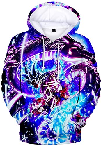 FLYCHEN Sudadera con Capucha para Niños Impreso en 3D Arte Figura de Dragon Ball Cartón Goku Son Animado Joven Pullover - Luz Negra - S