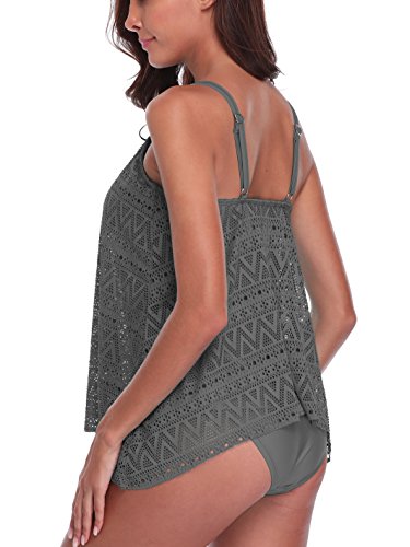 FLYILY Tankini baño de Malla para Mujer Conjunto de Dos Piezas Bikini de Cintura Alta Tallas Grandes(Grey,4XL)