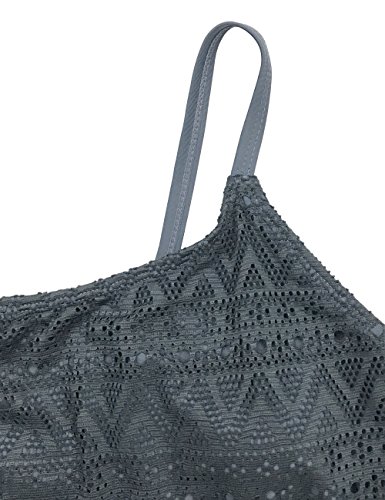 FLYILY Tankini baño de Malla para Mujer Conjunto de Dos Piezas Bikini de Cintura Alta Tallas Grandes(Grey,4XL)