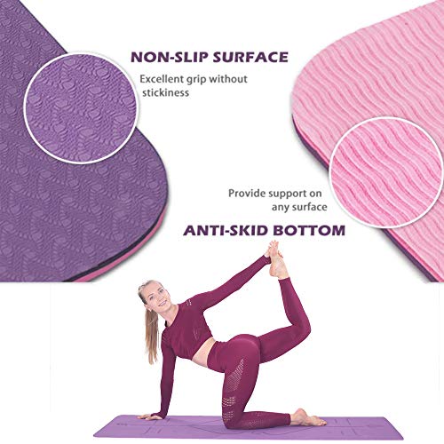 FLYONNO Esterilla Yoga Antideslizante - Esterilla Deporte Antideslizante con TPE de Material Natural,con líneas corporales para Pilates,Fitness Yoga Mat