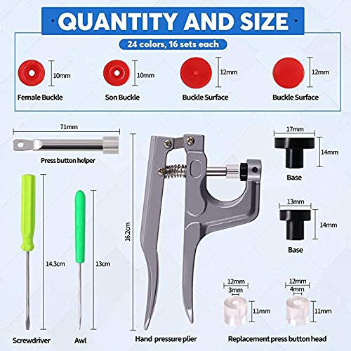 Flysee Botones de Presion T5 Botones Snaps Plastico Resin Botones con Alicates de Presión conde Plástico Botón de Presión de Resina DIY 24 Colores 12mm Conjunto de botones 360 Sets