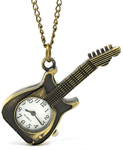 FLYTYSD Forma del Reloj De Bolsillo De La Guitarra De Cuarzo De Bolsillo del Anillo Dominante Llavero Reloj Que Cuelga Giftst para La Boda, Pequeña Guitarra