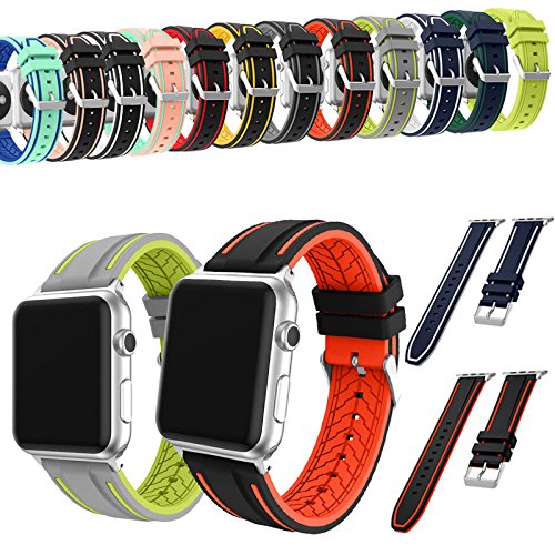 Fmway Repuesto de Correa Reloj de Silicona para Apple Watch Series 4 42mm, Apple Watch Series 3/2/1 42mm, Hombre y Mujer (Apple Watch Series 4, Negro + Amarillo)
