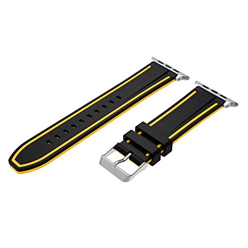 Fmway Repuesto de Correa Reloj de Silicona para Apple Watch Series 4 42mm, Apple Watch Series 3/2/1 42mm, Hombre y Mujer (Apple Watch Series 4, Negro + Amarillo) Fmway Repuesto de Correa Reloj de Silicona para Apple Watch Series 4 42mm, Apple Watch Series 3/2/1 42mm, Hombre y Mujer (Apple Watch Series 4, Negro + Amarillo)