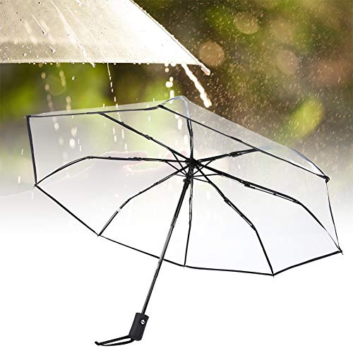 Focket Paraguas para mujer con mango mate transparente, portátil para viajar y uso diario para muchas personas juntas, color negro
