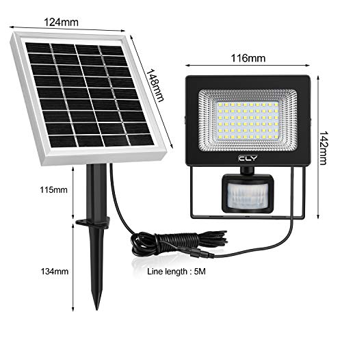 Foco Led Solar Exterior Sensor Movimiento, Foco Solar Exterior, lluminacion Exterior Solar,60 LED 6500K IP66 Impermeable Luz Solar Exterior,Lampara Solar, lluminación de Seguridad para Patios Terrazas