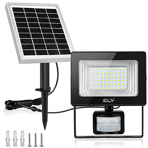 Foco Led Solar Exterior Sensor Movimiento, Foco Solar Exterior, lluminacion Exterior Solar,60 LED 6500K IP66 Impermeable Luz Solar Exterior,Lampara Solar, lluminación de Seguridad para Patios Terrazas