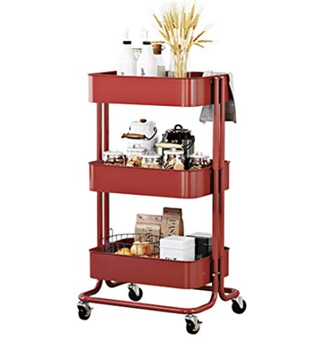 Foern 3 Tier Estantería Almacenamiento y Organización con Rueda Universal para despensa Cocina Sala de Estar Baño Oficina,Red