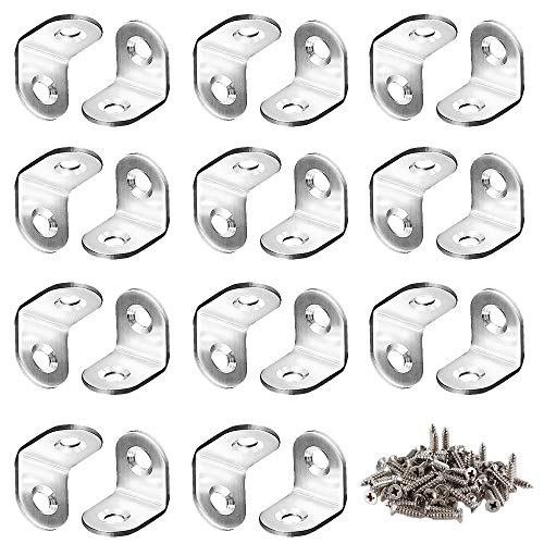 FOGAWA 50pcs Soportes de Esquina en Forma L Estante de Ángulo Recto de Acero Inoxidable Escuadra Pequeña de 90 Grado para Reforzar y Reparar Muebles de Madera con 100 Tornillos Plata