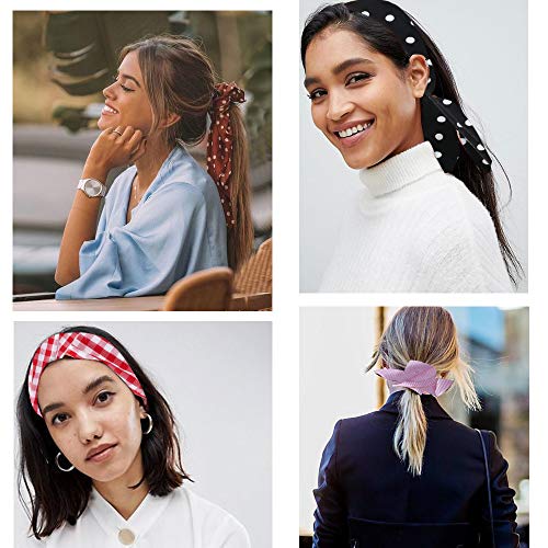 FOGAWA 8pcs Cinta de Pelo para Mujer de Estilo INS Diadema con Alambre Flexible de Lunares Banda para Cabello a Cuadros Diadema Bandana de Lazo Diadema de Orejas de Algodón para Niñas