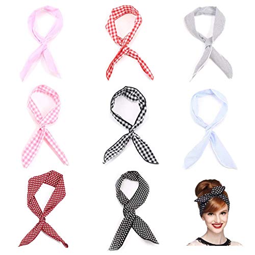 FOGAWA 8pcs Cinta de Pelo para Mujer de Estilo INS Diadema con Alambre Flexible de Lunares Banda para Cabello a Cuadros Diadema Bandana de Lazo Diadema de Orejas de Algodón para Niñas