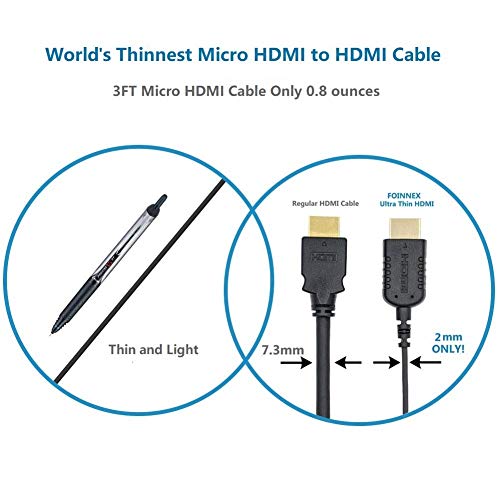 FOINNEX Cable HDMI Micro HDMI Flexible & Delgado 1 Metros, Cable Micro HDMI a HDMI Normal Ultra Thin para Gimbal, GoPro Hero, Canon Camera, Soportes Ultra HD 4K@60Hz, 2K, 3D, Ethernet, ARC, HDR FOINNEX Cable HDMI Micro HDMI Flexible & Delgado 1 Metros, Cable Micro HDMI a HDMI Normal Ultra Thin para Gimbal, GoPro Hero, Canon Camera, Soportes Ultra HD 4K@60Hz, 2K, 3D, Ethernet, ARC, HDR