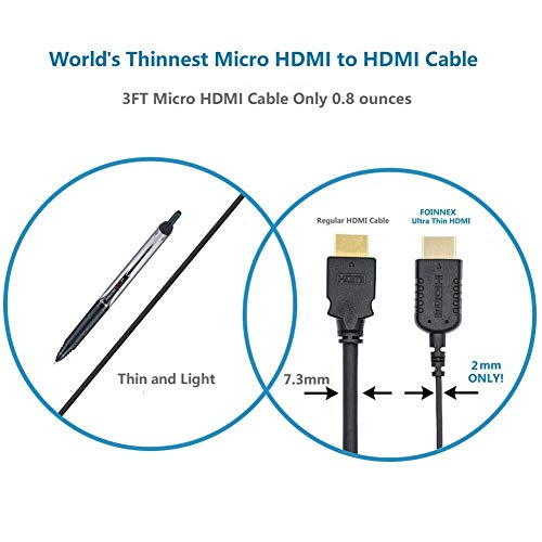 FOINNEX Cable HDMI Micro HDMI Flexible & Delgado 1 Metros, Cable Micro HDMI a HDMI Normal Ultra Thin para Gimbal, GoPro Hero, Canon Camera, Soportes Ultra HD 4K@60Hz, 2K, 3D, Ethernet, ARC, HDR