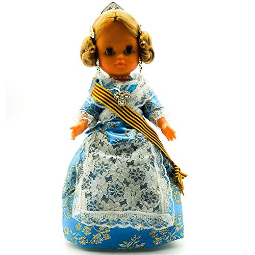 Folk Artesanía Muñeca Regional colección 35 cm Vestido típico Gala Valenciana o Fallera Fallas Valencia España, Nueva y Original. (Azul)