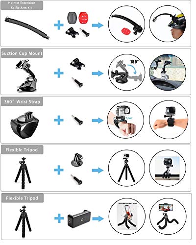 Followsun 52-in-1 Accesorios para Gopro, Accesorios para Cámara de Acción GoPro Hero (2019)/Hero 8 7 6 5 4 Session 3+ 3 2 1 DJI OSMO Pocket AKASO Campark APEMAN Crosstour Sjcam Yi Victure