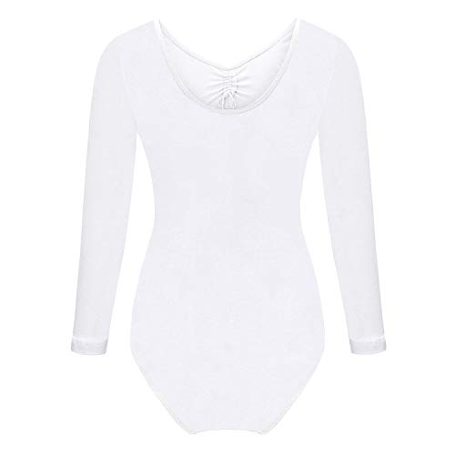 FONLAM Maillot de Ballet Danza para Niña Traje Leotardo Maillot Clásico Gimnasia Manga Larga Actuación Fiesta Niña Invierno Otoño (3 Años, Blanco)