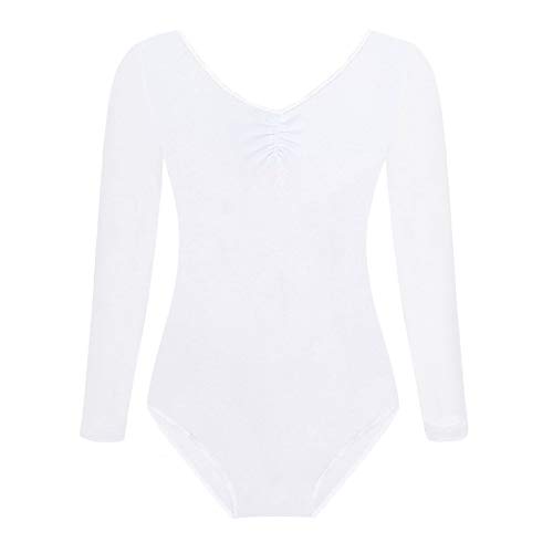 FONLAM Maillot de Ballet Danza para Niña Traje Leotardo Maillot Clásico Gimnasia Manga Larga Actuación Fiesta Niña Invierno Otoño (3 Años, Blanco)